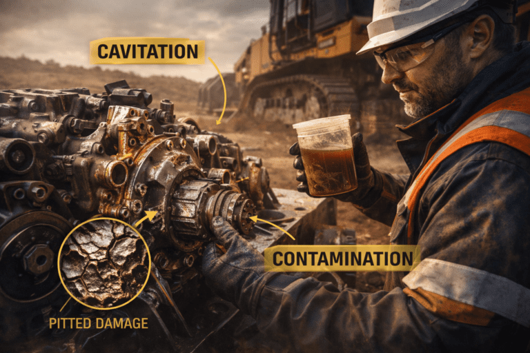 Hydraulic pump failure in mining equipment root cause analysis inspection