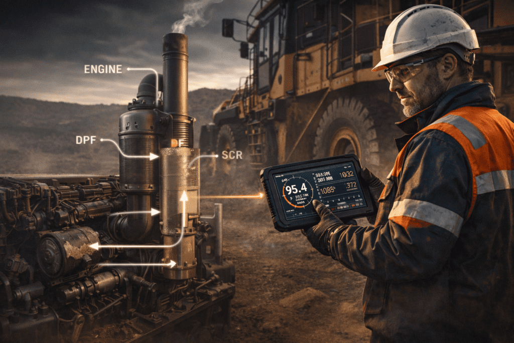 Tier 4 Final And Stage V failures in heavy equipment emissions system diagnostic inspection