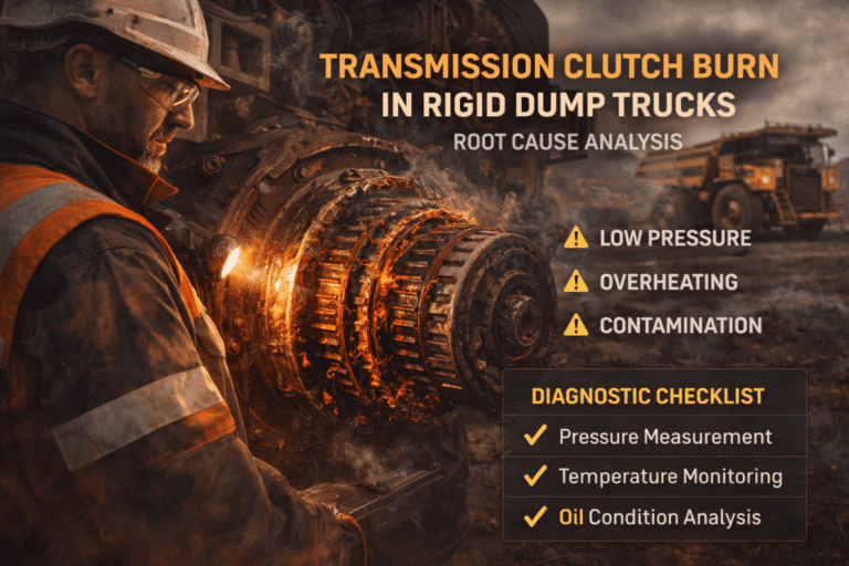 Transmission clutch burn in rigid dump trucks root cause analysis inspection in mining environment