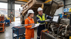 Trade Apprenticeships apprentice learning heavy equipment maintenance under the supervision of a qualified technician.